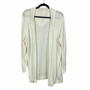 Sigrid Olsen Linen Blend Hooded Cardigan 2X Ivory Open Front Lightweight